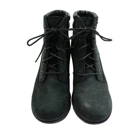 Timberland Amston Black Suede Wedge Heel Boots Womens Sz 7 Lace Up Ankle Booties - Picture 6 of 12